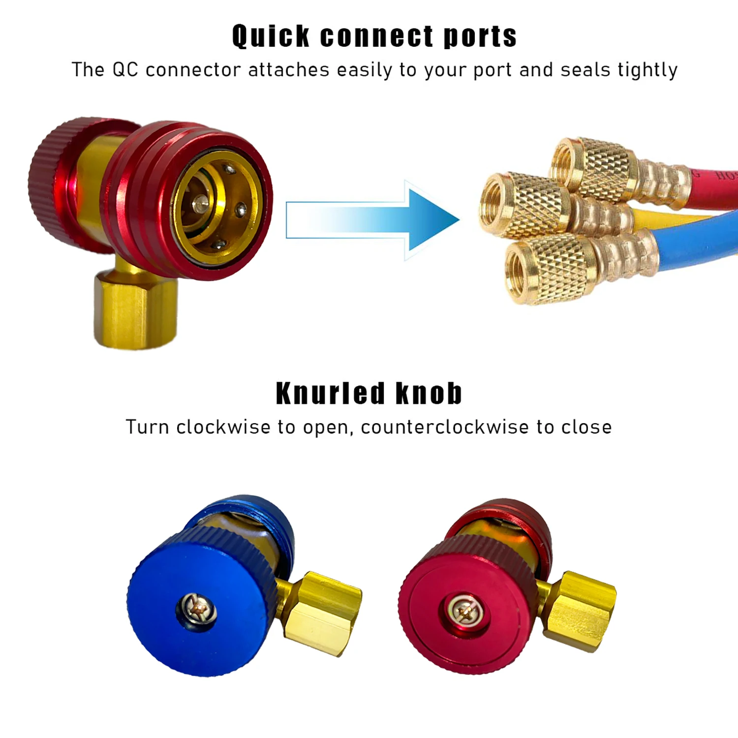 YAKEFLY AC R134A Adapter Fittings,R134a Connector 1/4 Inch Quick Connector With Manifold Gauge Set, Adjustable Quick Coupler Adapters Fitting Kit For R134a Car AC System Evacuation Recharging And More - View #7