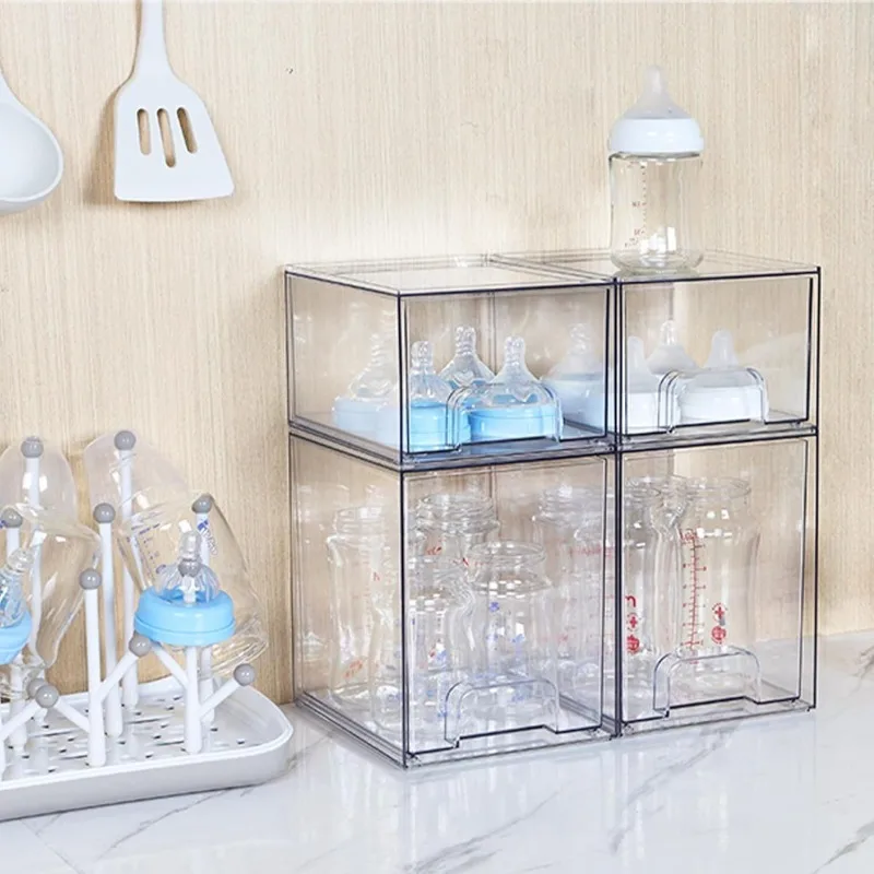 Stackable Storage Drawers Set of 5, Clear Plastic Organizer Bins for Beauty Supplies,Ideal for Vanity, Bathroom 6