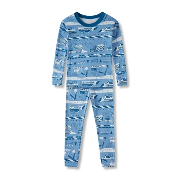 100% Cotton Blue Car Pattern Pajamas Boys 2-8 - Super Soft Stretchy Sleepwear Set Long Sleeve Kids Air Conditioning Outfit