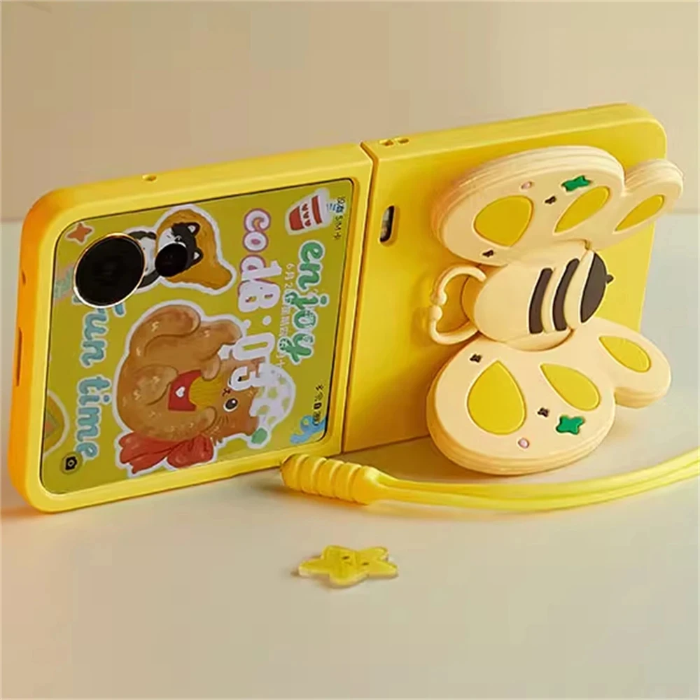 Adorable 3D Bee Hinge Protective Case with Hand Strap