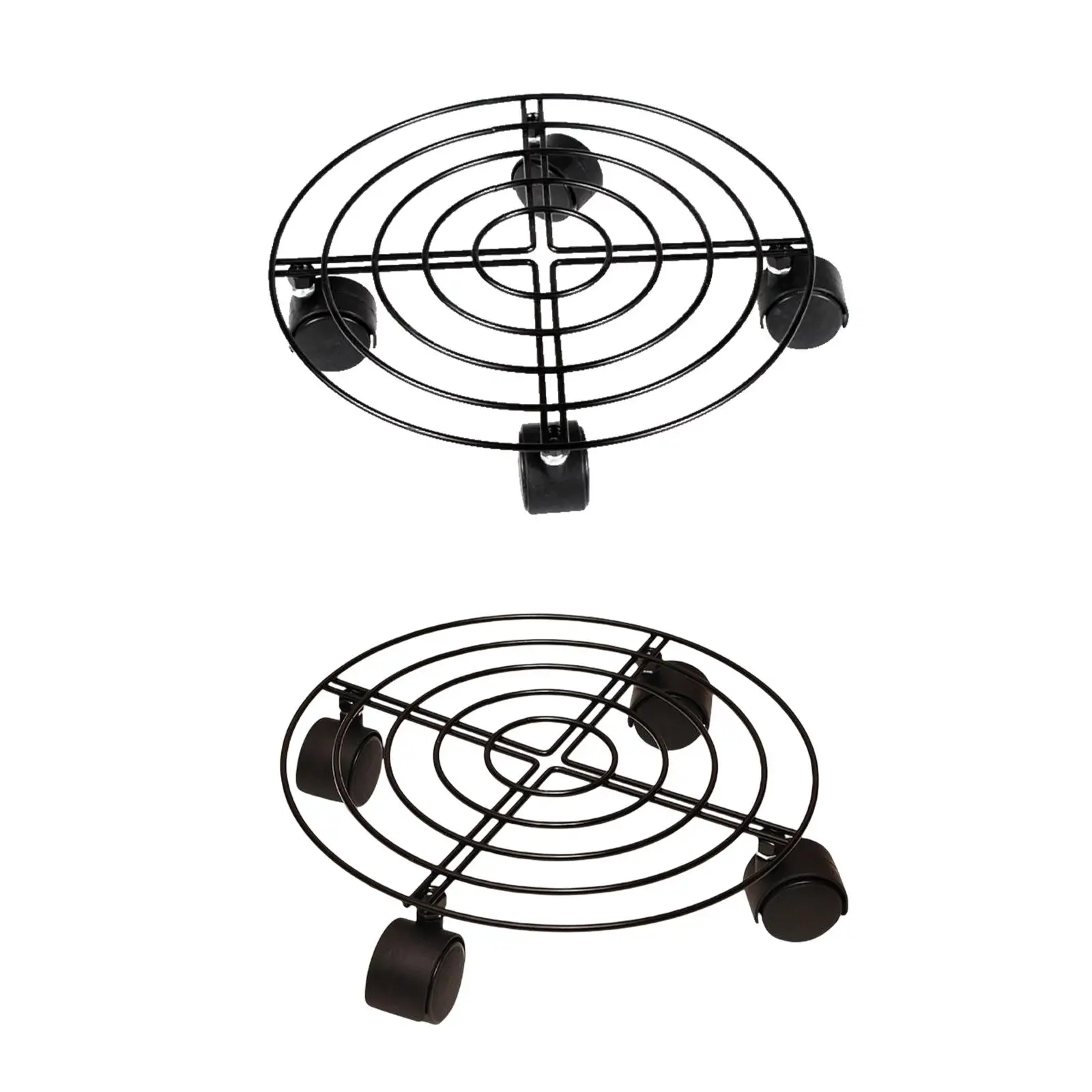 Black Metal Planter Caddy Flower Pot Stand 27cm with Wheels Heavy Duty