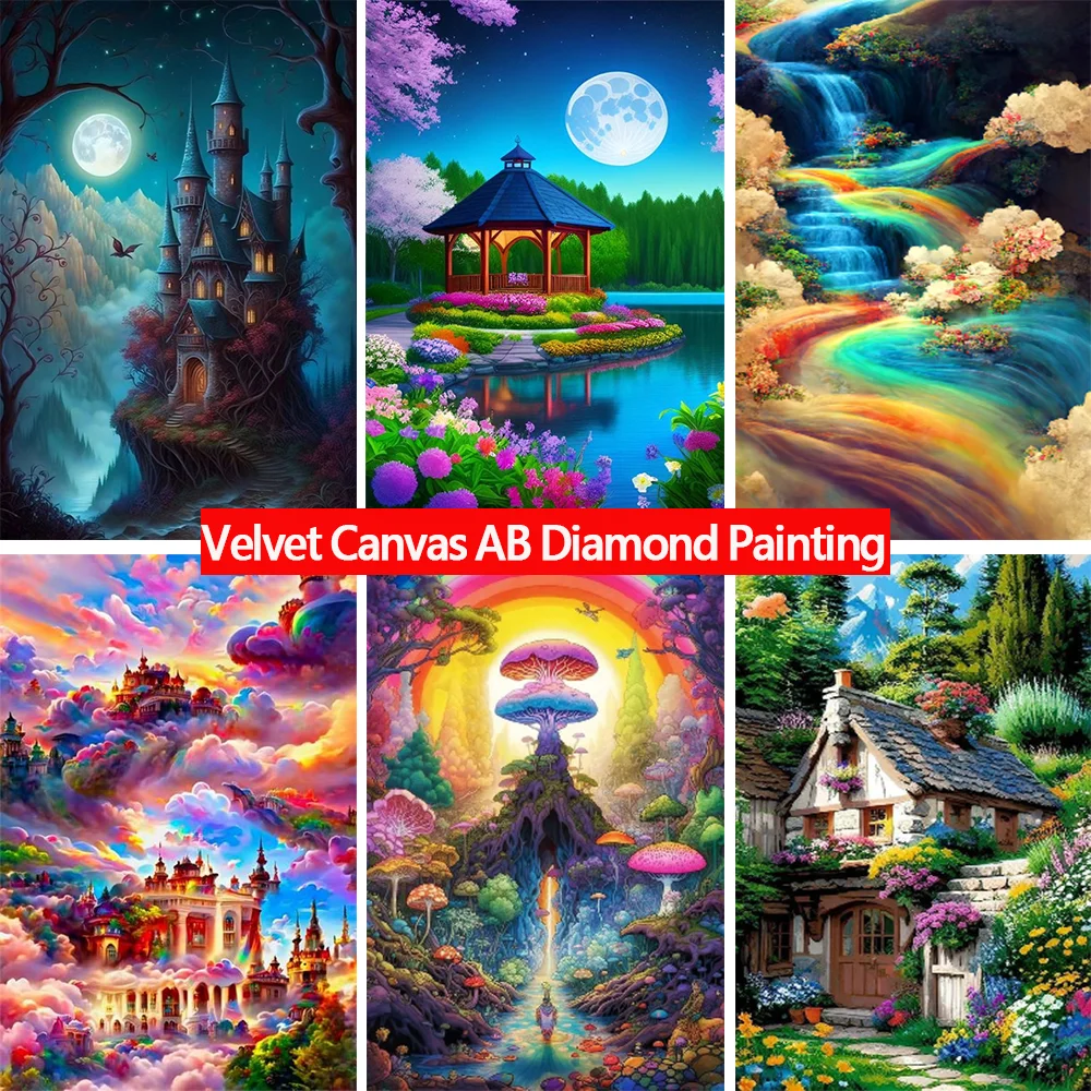 Velvet Canvas AB Diamond Painting Landscape 5D DIY Diamond