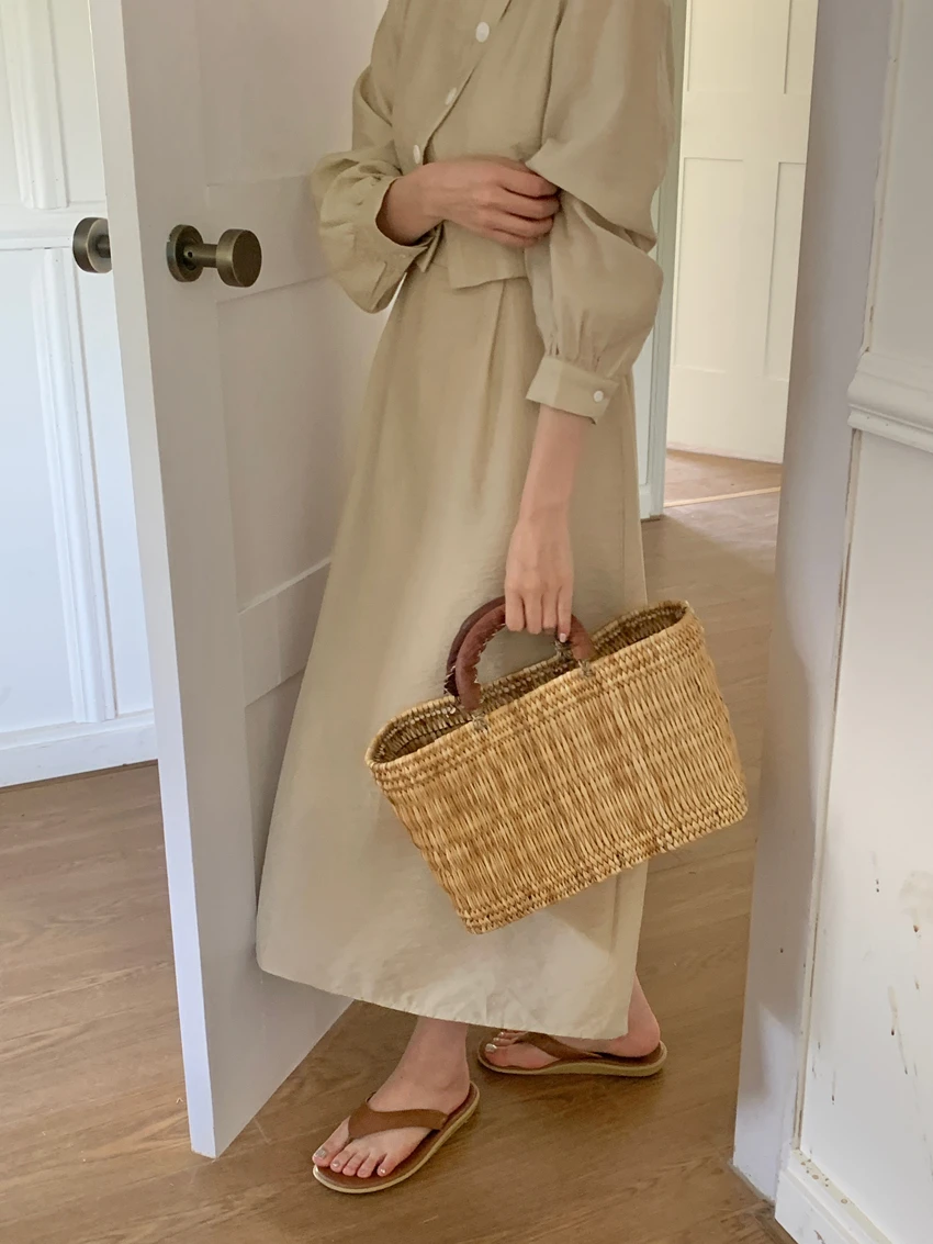 Sommer neue einfarbige schlanke Frauen Kleid süße Damen Frau Freizeit kleid lose Retro gefälschte zweiteilige lang ärmel ige Kleid weiblich – Detail 4