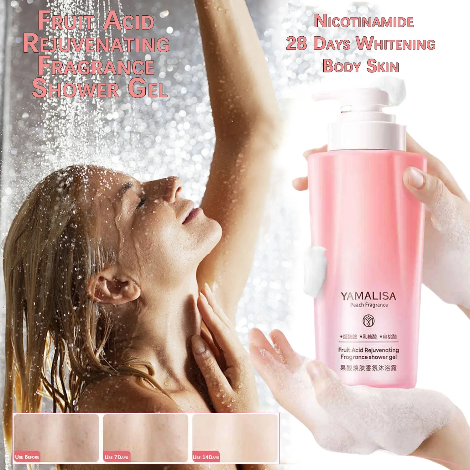 Nicotinamide Whitening Body Wash Fruit Acid Rejuvenating 24H Long Lasting Fragrance Oil Control Shower Gel Cleanser for Dry Skin