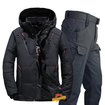 남성용 겨울 낚시복 세트, 야외 두꺼운 따뜻한 후드 방풍 코트, 하이킹 재킷, 플리스 방수 낚시 바지, 신제품