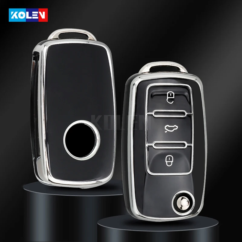 TPU Car Flip Key Case Cover Shell For VW Volkswagen Polo Golf Passat Beetle Tiguan Skoda Octavia Kodiaq Seat Leon Altea Keyless key case cover key case flip key fob shell car key shell