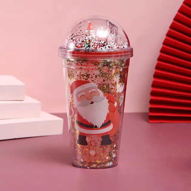 Christmas insulated tumblers with lid and straw, double wall, BPA FREE  (Santa Claus-Snowman)