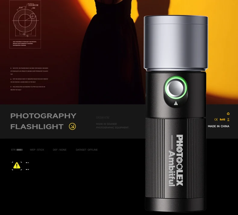 10W Flashlight Four Color Projection Light Built-in 8400mAh Rechargeable Battery