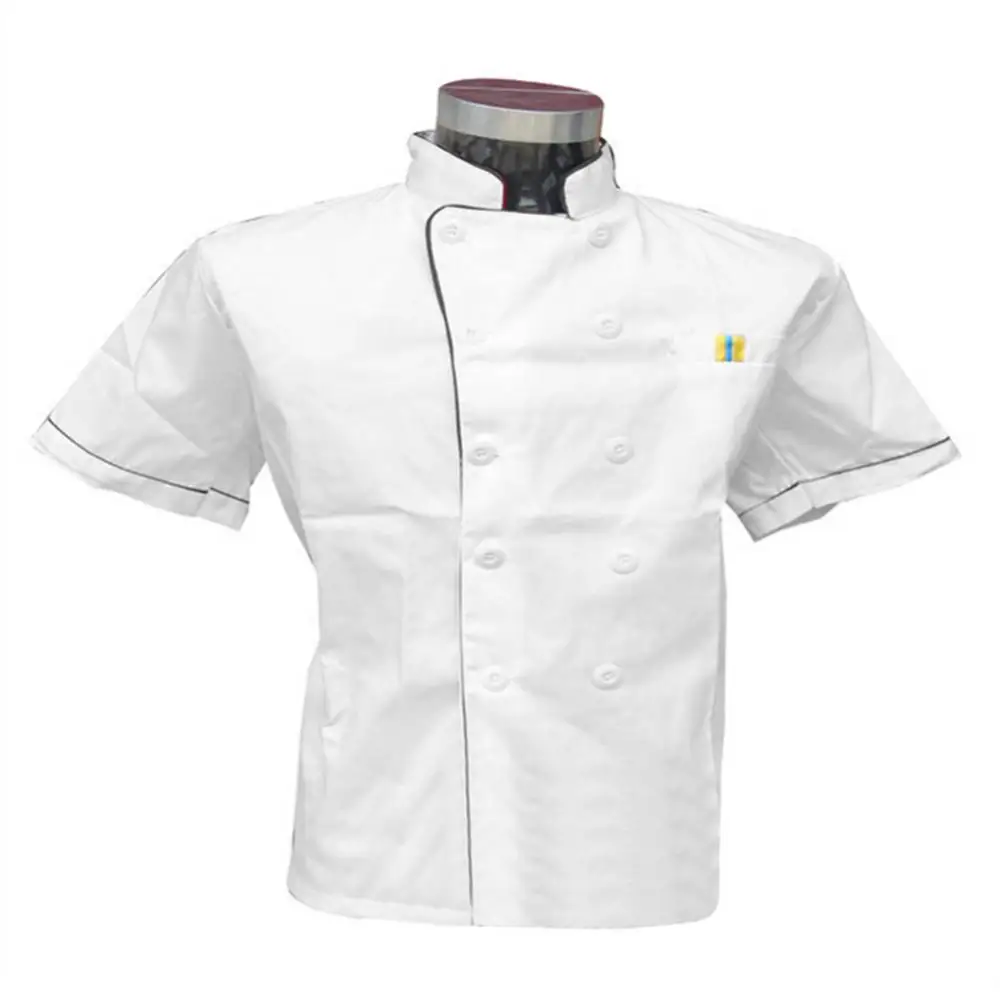 

Men Short Sleeve Double-breasted Chef Waiter Work Uniform Catering T-shirt Top