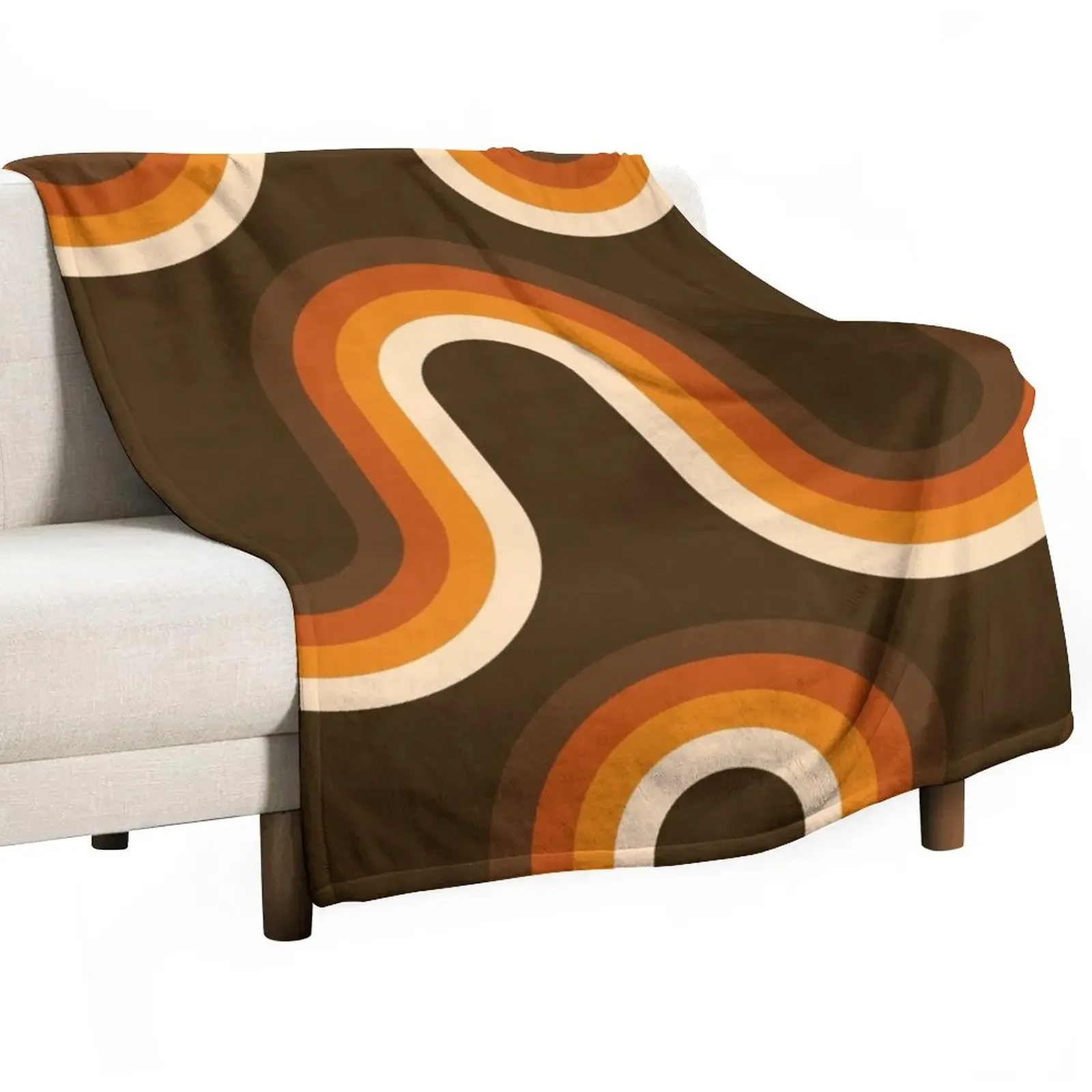 

70s Pattern Orange and Brown Waves Throw Blanket Furry Tourist Decorative Sofa Blankets