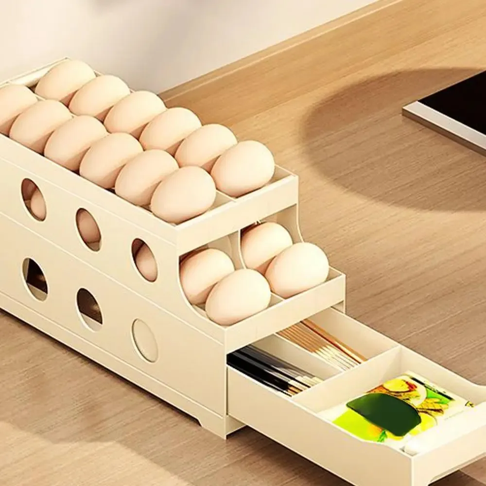 New Home Multi-Tier Automatic Rolling Egg Holder Drawer-Style Food Storage Rack Space-Saving Refrigerator Storage Rack