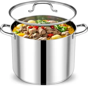 Stock Pot with Lid, Stainless Steel Large Cooking Pot, Soup Canning Stockpot for Stewing Simmering, 1