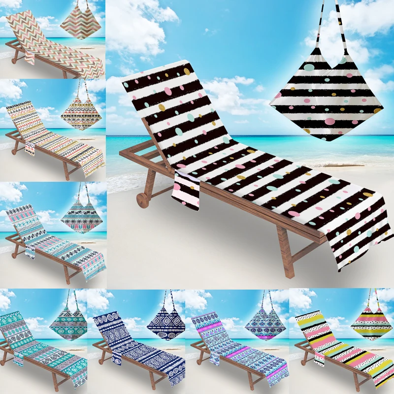 

Summer Microfiber Recliner Beach Towel Fashion Print Sunbathing Sling Chair Cover with Pocket Lazy Lounger Chair Beach Towel