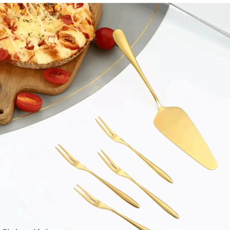 5-piece stainless steel cake shovel, baking knife, cheese knife, kitchen tools cake knife and fork set