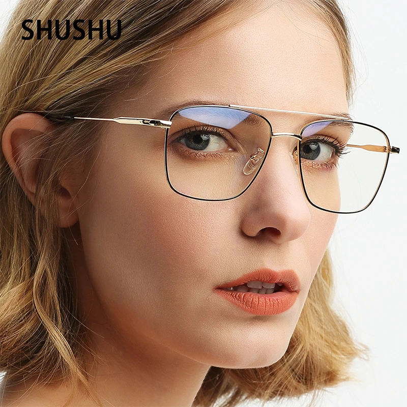 

Fashion Double Beam Glasses Frame Women Retro Metal Anti Blue Light glasses Men's Oversized Computer Eyeglasses