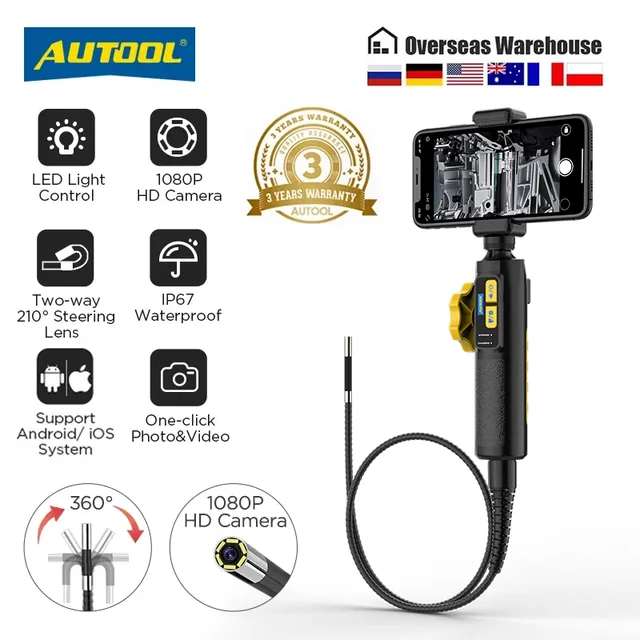 Autool svb302 1080 HD automotriz industrial endoscopio con luz autofoco endoscopio  inspección Cámara lente para IMG y vídeo