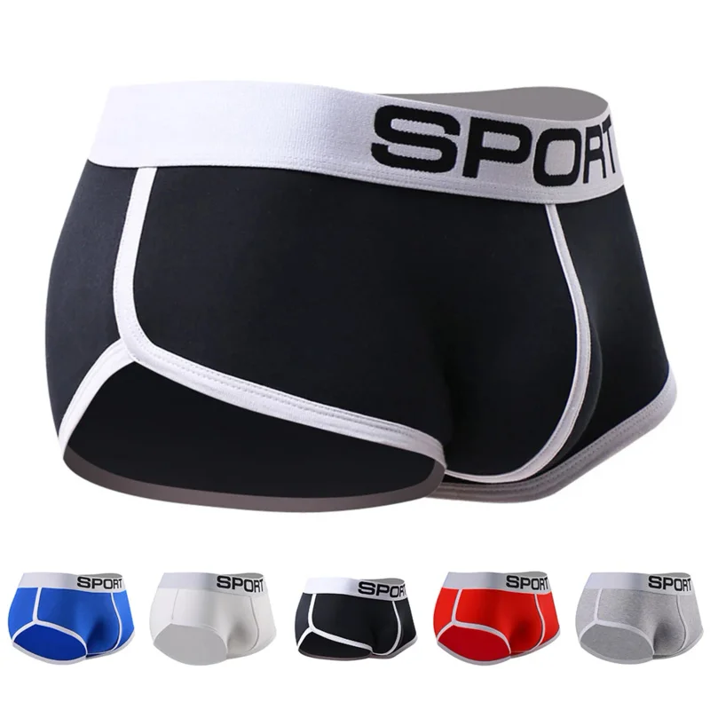 Men Briefs Underwear Cotton Soft Boxers Bugle Pouch Shorts Trunks Low Waist Hip Lift Panties Casual Elasticity Swimwear