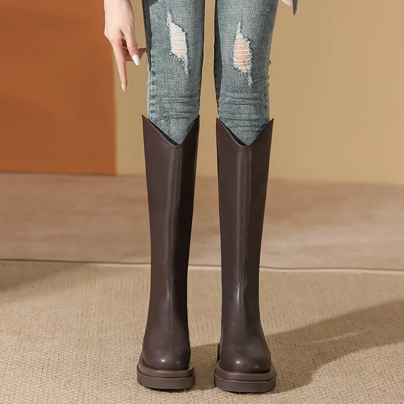 Long Tube Boots for Women in 2024 Fashion Thick Soled Heels Women Knight Boots Slim Temperament Shoes for Womens 41-198