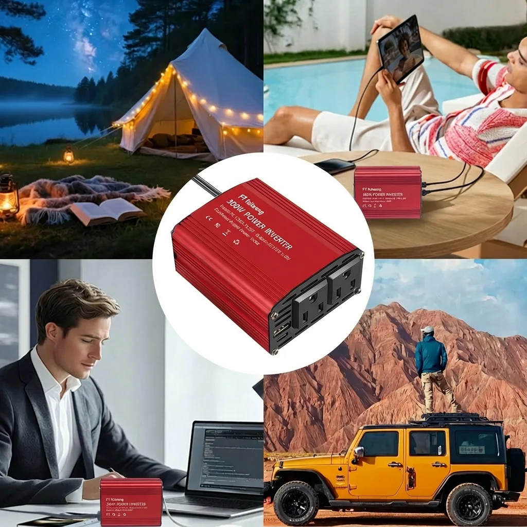 미국 EU 범용 소켓 300W 강력 자동차 인버터 (시거잭 플러그 포함) DC 12V에서 AC 110V 220V로 변환, USB 타입-C 고속 충전