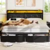 King Size Bed Frame with Headboard and Storage Drawers, Upholstered Black Platform Bed Frame with Storage Typ-C Charging Port 1