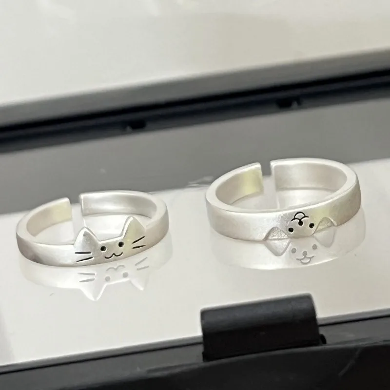 Cute Cat and Dog Animal Couple Ring for Women Men 2024 New Fashion Statement Lovers Rings Valentine's Day Party Jewelry Gifts
