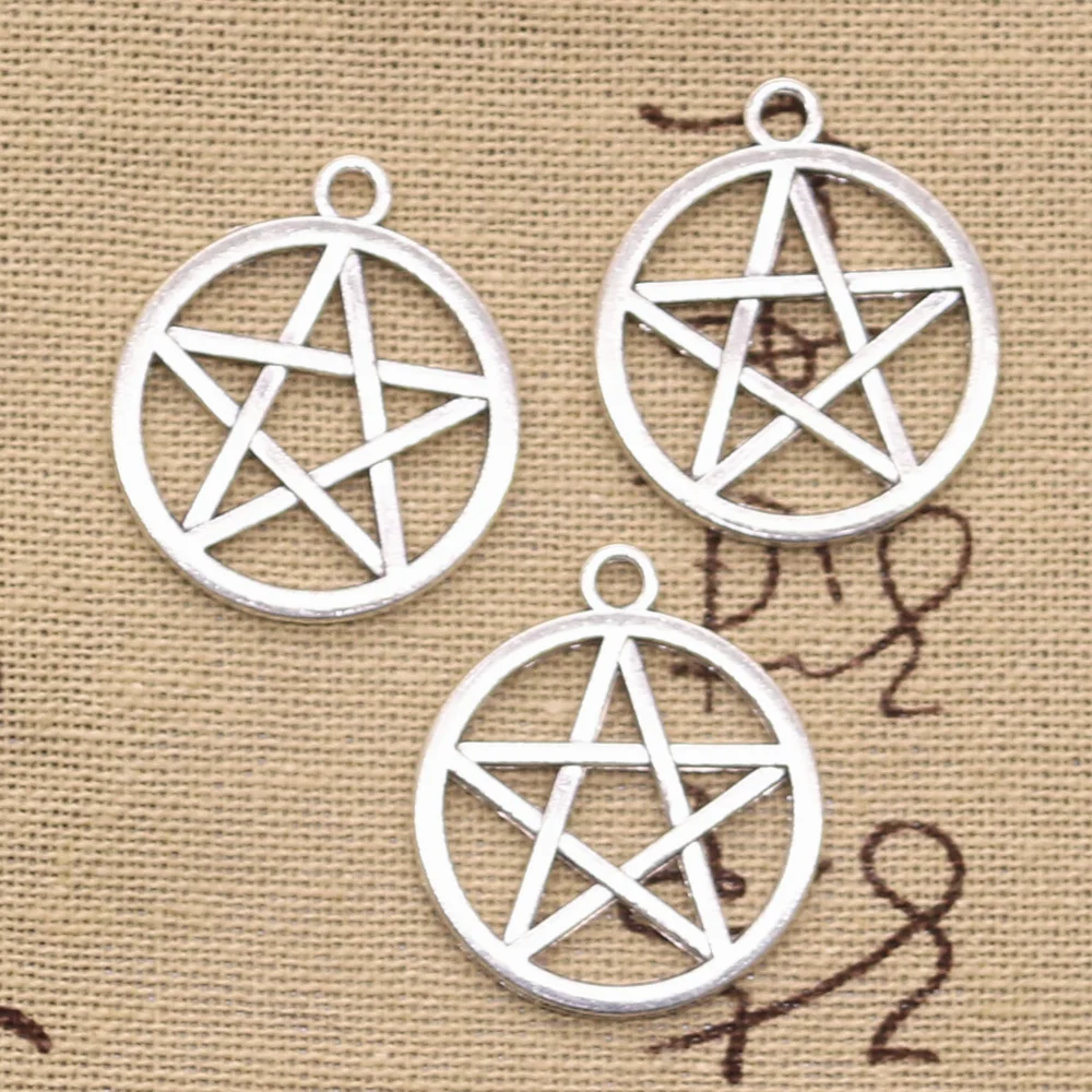 20pcs 매력 스타 오각형 24x24mm 골동품 실버 컬러 펜던트 DIY 공예 결과 만들기 수제 티베트 쥬얼리