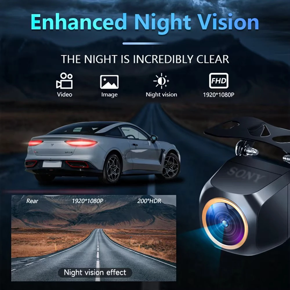 AHD 1920x1080P Car Rear View Night Vision Vehicle back Camera 200&deg; For Fisheye Golden Lens Full HDR Car Rear View Camera