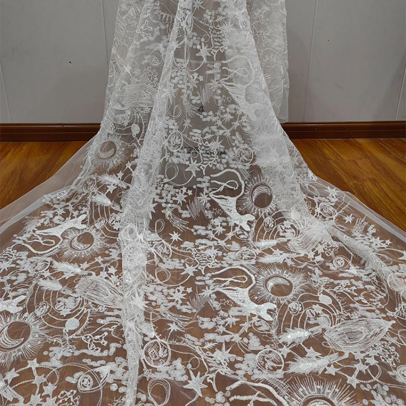 French Embroidery Bead Sequins Irregular Lace Mesh DIY Wedding Dress Lace Clothing Fabric