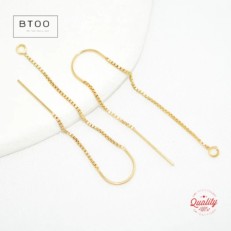 14K Gold Filled Ear Threader 1 Pair U-Threader Box Chain Drop w/Ring Gold Ear Wire for Jewelry Making
