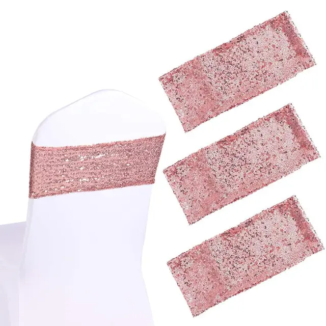 10pcs Sequin Chair Sashes Belt Tie Cover, Wedding Garter Decoration, Knot Ribbon, Banquet Party, Birthday, Home, Kitchen Decor