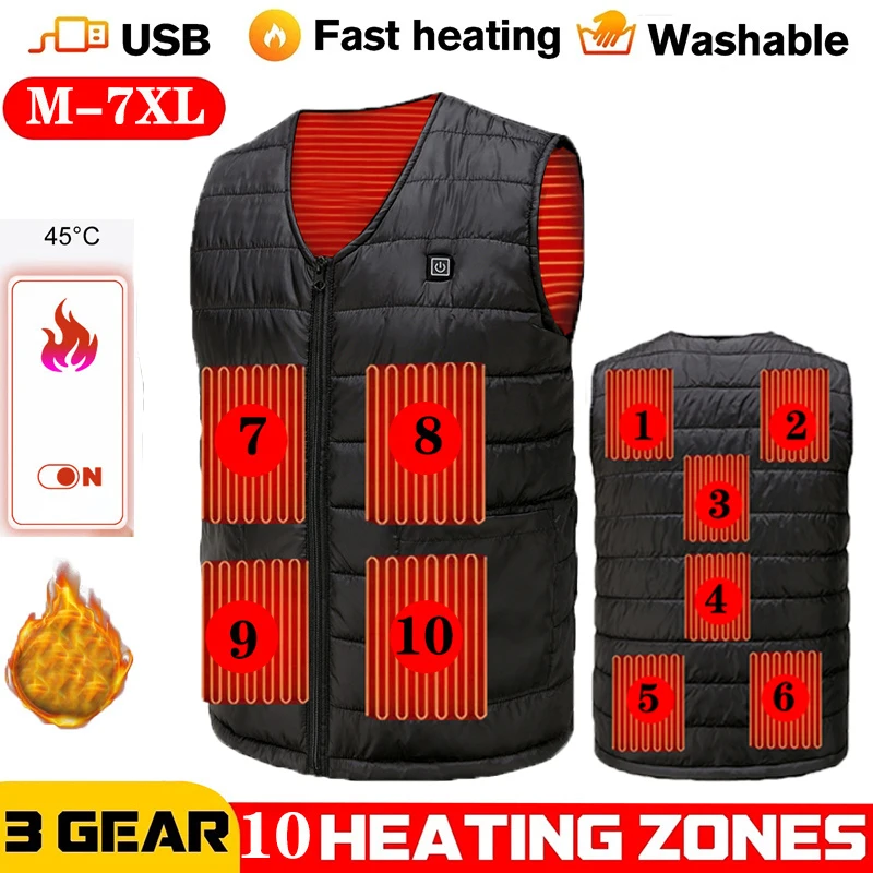 VNeckUSBHeatedVestMenWomenElectricSelfHeatingVestOutdoor