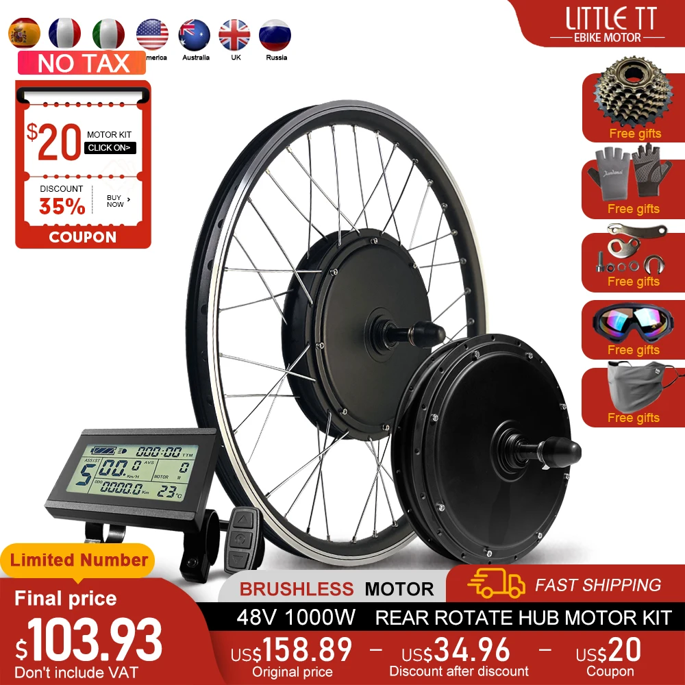 Electric Bicycle Conversion Kit  48V 1000W Rear Rotate Hub Motor Wheel 20 24 26 27.5 28 29Inch 700C For Ebike Conversion Kit