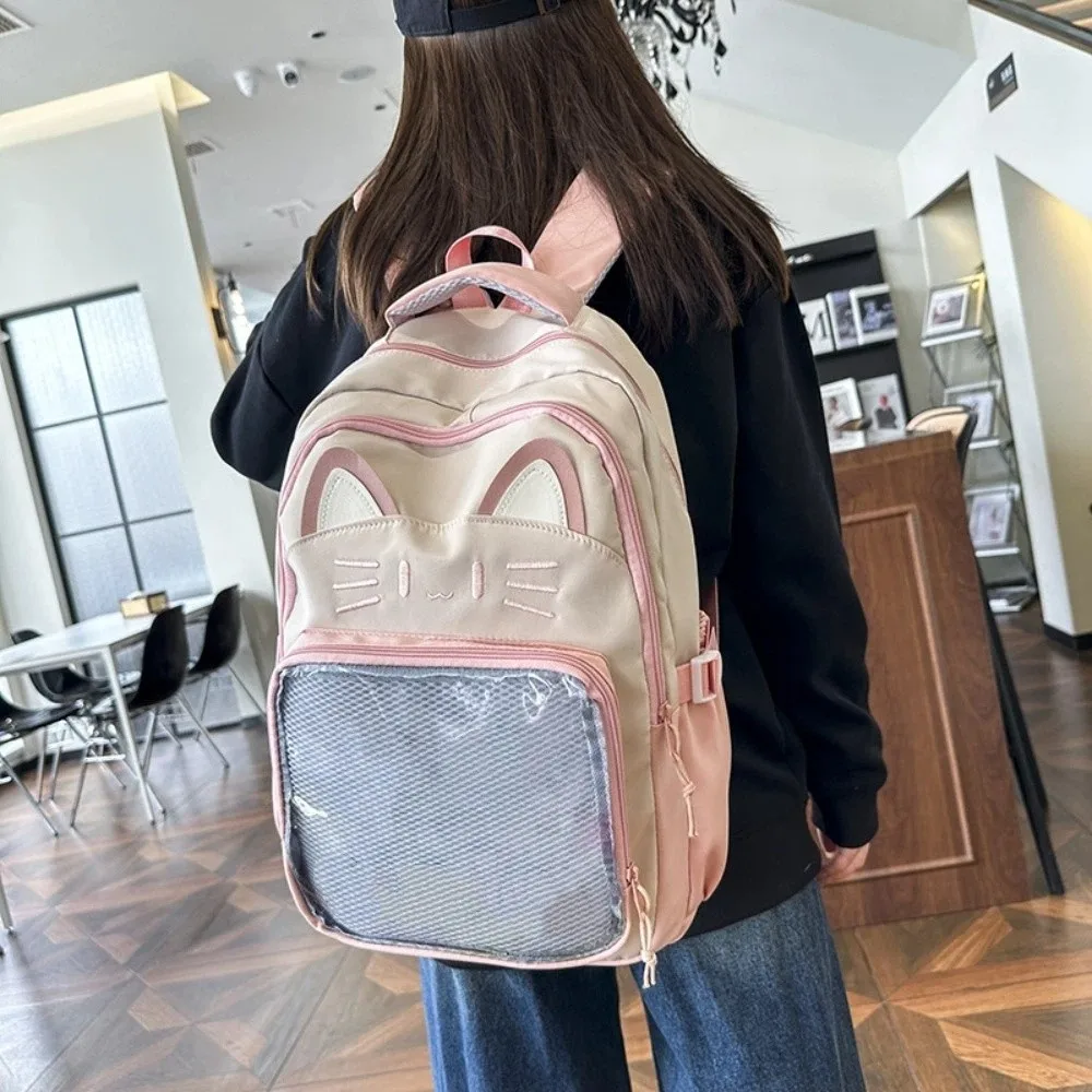 Embroidery Cartoon Ita Bag Large Capacity Preppy Style Transparent Pocket Itabag Cute Badge Display Student School Bag Woman 2