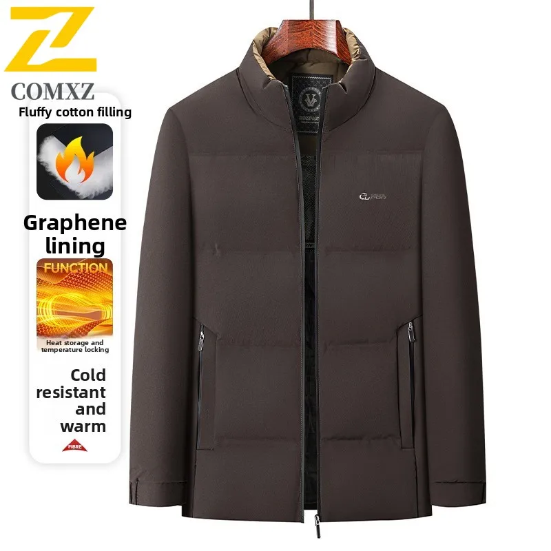 Men's Work Jacket Short Padded Jacket for Senior  Minimalist Stand Collar Thermal Coat with All-Match Design for Urban Winter