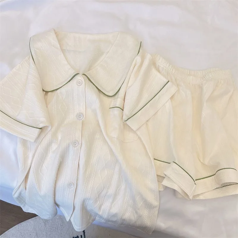 Summer Short Pajamas Sets Unisex Man Women Fashion Soild Color Faux Silk Home Clothes Suits