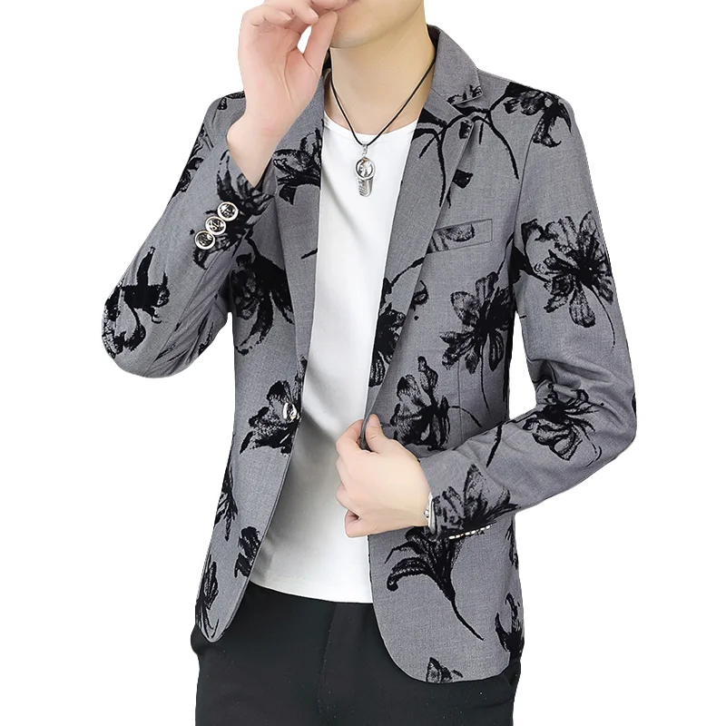 Men's Fashion Gentleman Business Outdoor Travel Print Wedding Slim-fit Korean Trend Handsome Youth Casual Blazer