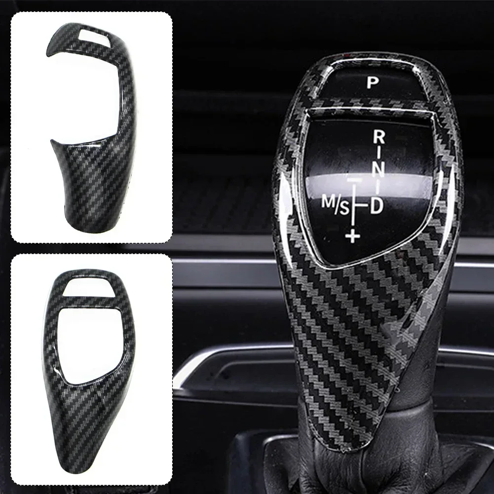 Carbon Fiber Texture Car Gear Shift Panel Frame and Knob Cover Trim