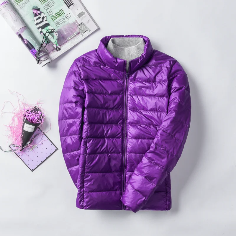Women's Ultralight Purple Packable Down Jacket - Waterproof, Windproof, and Warm Winter Coat