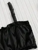 Black Color Pleated Satin Pajamas Set Including Camisole Shorts And Long Pants Silk Women Sexy Sleepwear Summer Lingerie Bra - Image 4