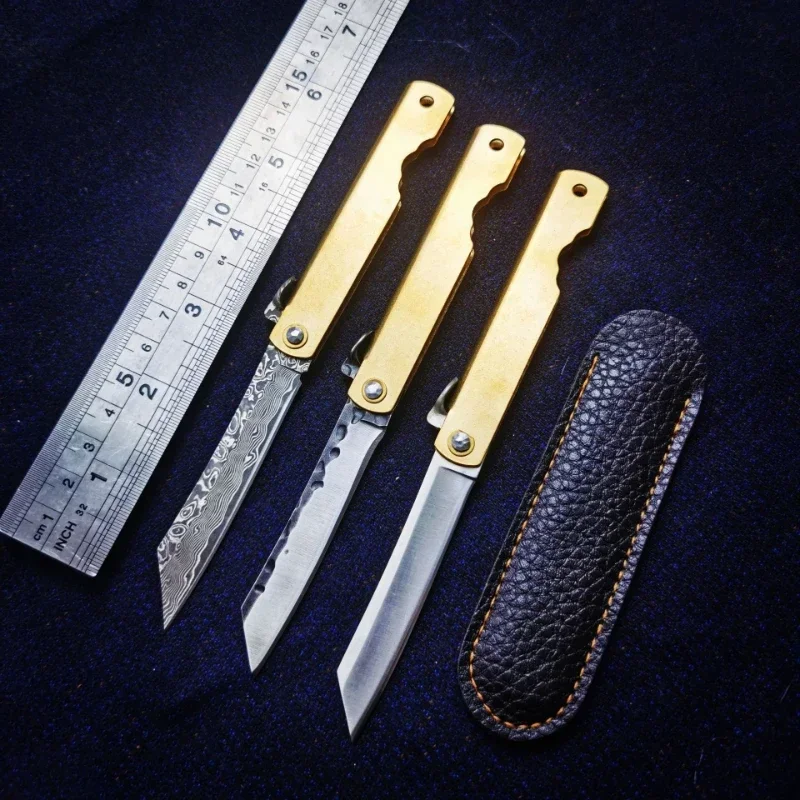 Hot Selling Folding Knife Damascus Mini Portable Self-defense Tactical Copper Handle Manual Knife Portable Fishing Outdoor Tool
