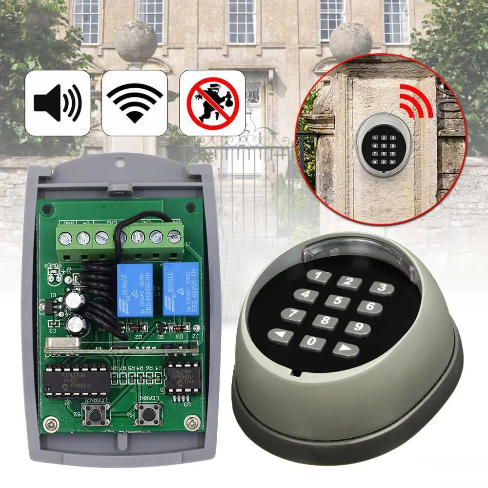 Access Control Keypad Wireless Numeric Keypad 433.92mhz 2CH Wireless Remote Keypad Password Switch Kit For Gate Door Access Control 433MHz Universal Garage Door Gate Opener