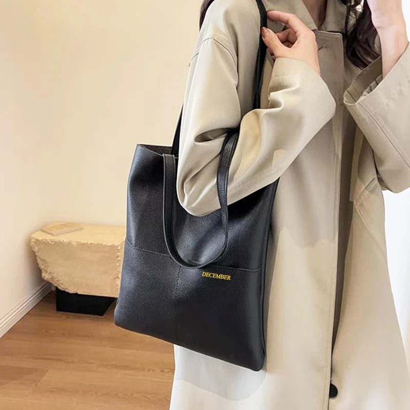 Luxury Design Genuine Leather Custom Initials Tote Bag Cowhide