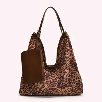 Women PU Leopard Shoulder Bag Fashion Shoulder Purse Large Capacity Stylish Top Handle Bag Slouchy Tote Bag Simple Commuting Bag