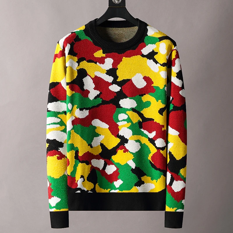 

2021 men's sweater long sleeve Pullover camouflage pattern autumn and winter slim trend casual Cotton O-Neck top