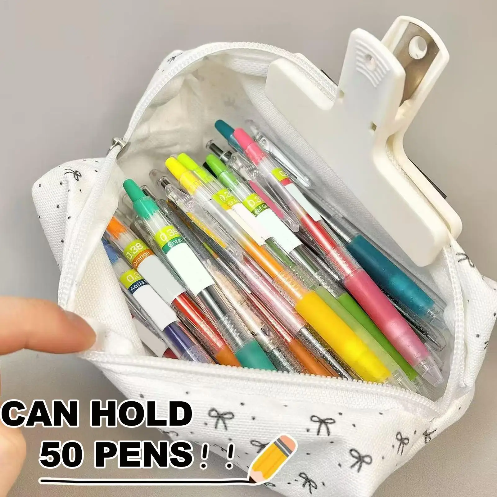 Pencil Pouch Pen Bag Large Capacity Bow Pattern Boxes Portable Stationery Organizer For Teen College Kids School Crafts Travel