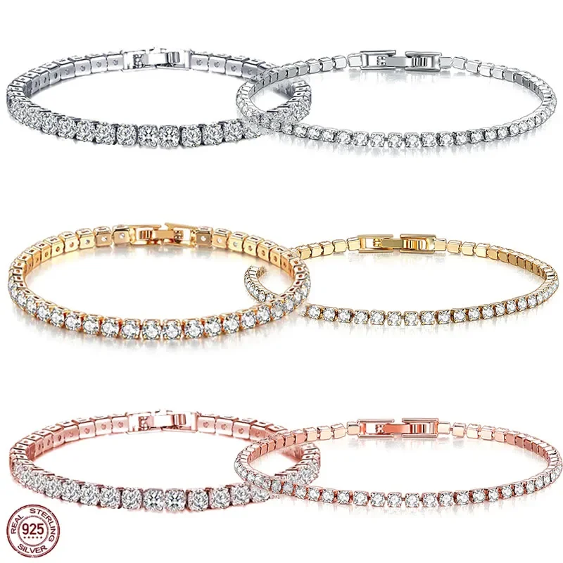 

Hot selling hip-hop trend women's tennis bracelet 925 sterling silver exquisite shiny Cubic zirconia bracelet party jewelry gift