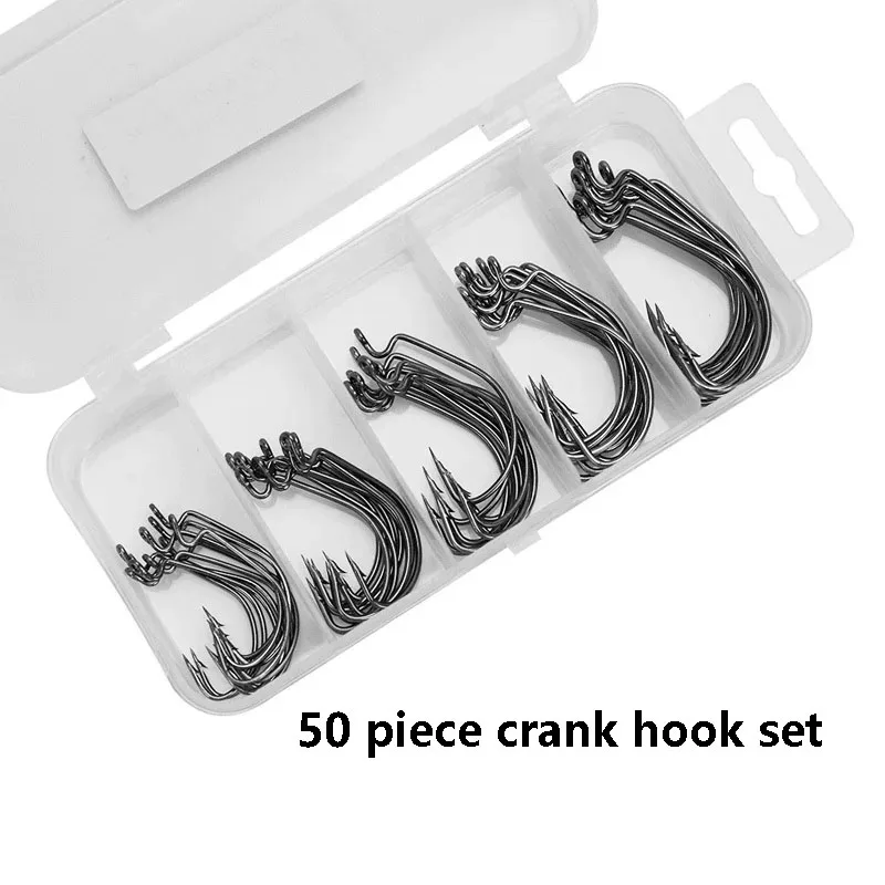 Small Crank Fishing Hook Set - Black Nickel, 50 Pieces