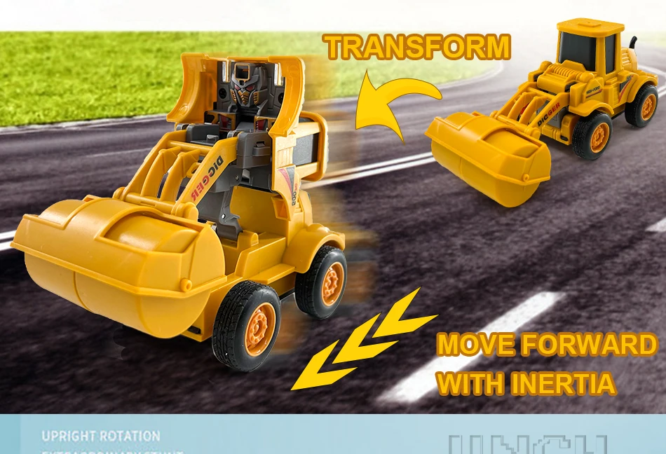 UNGH 10cm One-key Deform Car Diecast Transformation Excavator TrucK Model Toy for Children Boy Games Inertial Engineering Carbot hot wheels monster truck