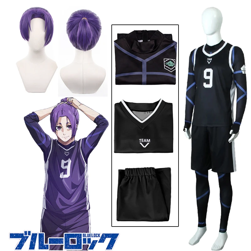 

Anime Blue Lock Nagi Seishiro Mikage Reo Cosplay Costume Black Uniform Jumpsuit Vest Shorts Football Club Halloween Sportswear