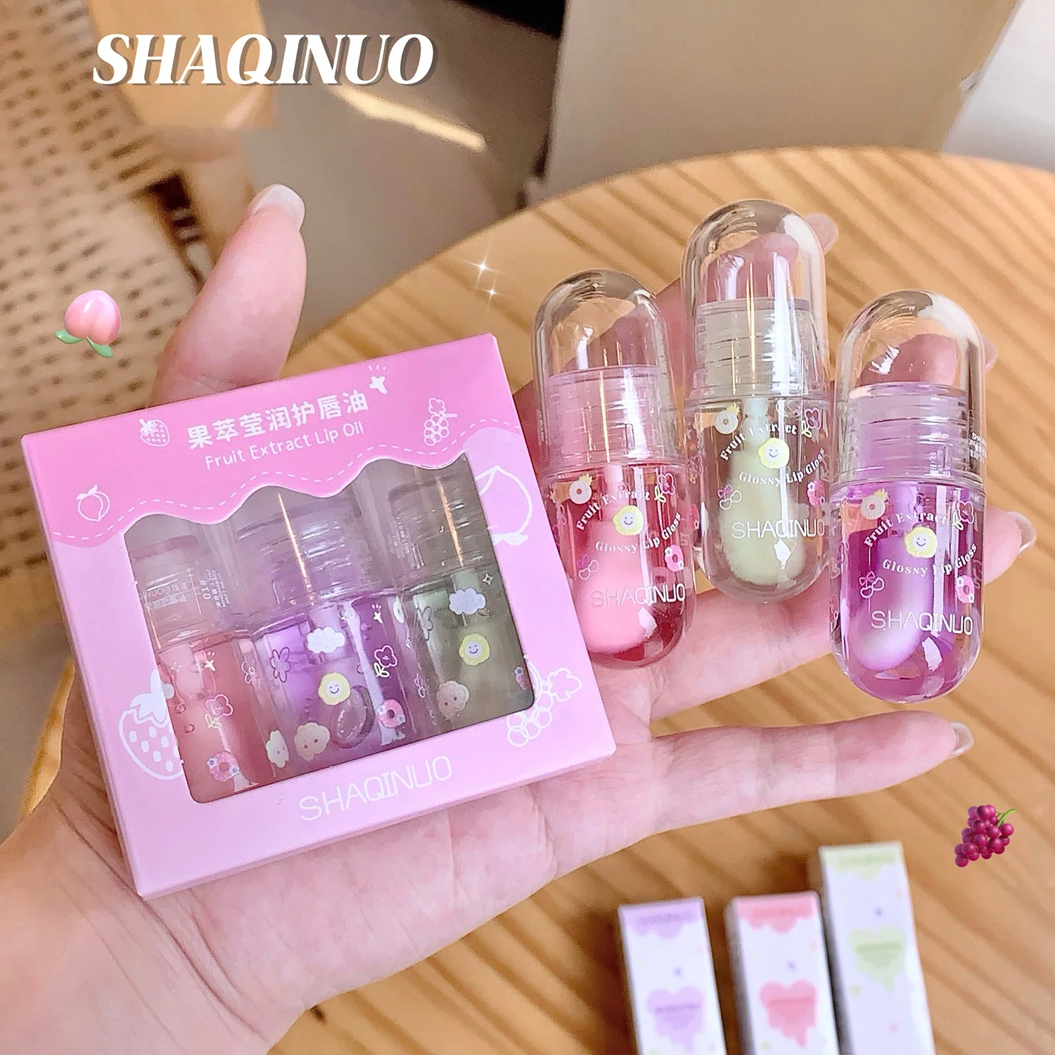 1/3Pcs Fruit Lip Oil Set Transparent Jelly Mirror Water Lip Gloss Nourishing Moisturising Anti-Dry Lips Plumping Makeup Care